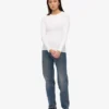 Camiseta de manga larga de punto acanalado orgánica para mujer - Blanco óptico