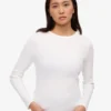 Camiseta de manga larga de punto acanalado orgánica para mujer - Blanco óptico