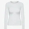 Camiseta de manga larga de punto acanalado orgánica para mujer - Mezcla de nieve
