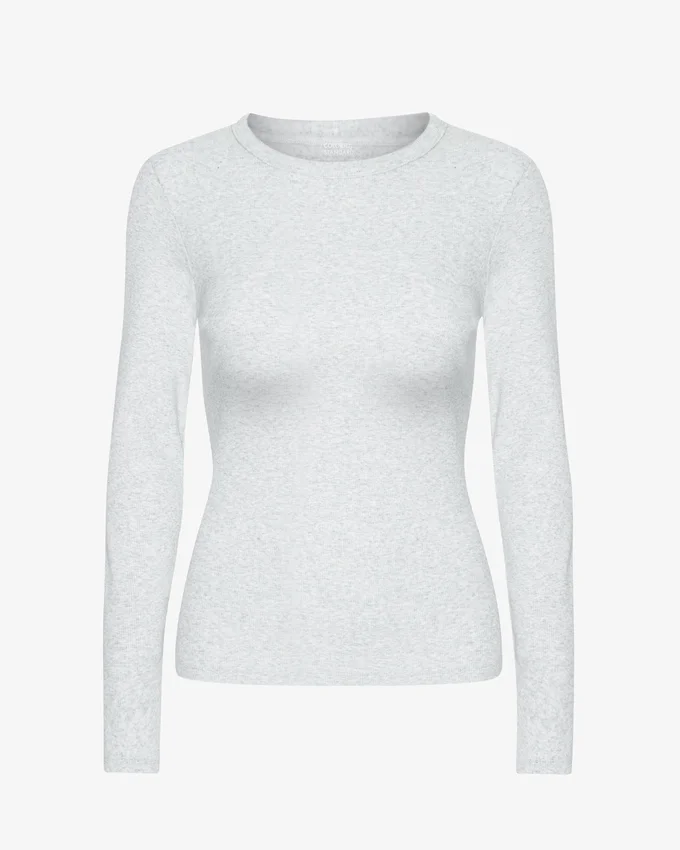 Camiseta de manga larga de punto acanalado orgánica para mujer - Mezcla de nieve