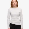 Camiseta de manga larga de punto acanalado orgánica para mujer - Mezcla de nieve