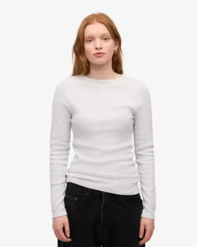 Camiseta de manga larga de punto acanalado orgánica para mujer – Mezcla de nieve