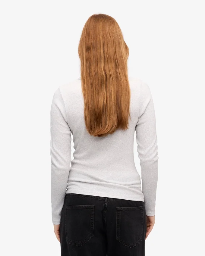 Camiseta de manga larga de punto acanalado orgánica para mujer - Mezcla de nieve