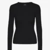 Camiseta de manga larga de punto acanalado orgánica para mujer - Negro intenso