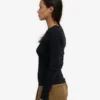 Camiseta de manga larga de punto acanalado orgánica para mujer - Negro intenso