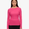 Camiseta de manga larga de punto acanalado orgánica para mujer - Rosa chicle