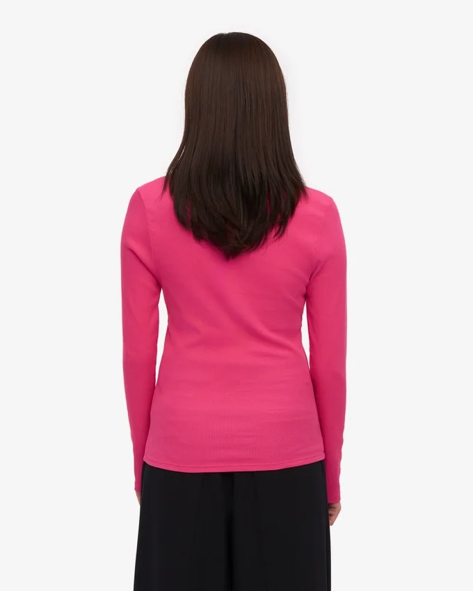Camiseta de manga larga de punto acanalado orgánica para mujer - Rosa chicle