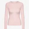 Camiseta de manga larga de punto acanalado orgánica para mujer - Rosa descolorido