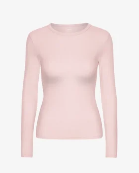 Camiseta de manga larga de punto acanalado orgánica para mujer - Rosa descolorido