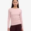 Camiseta de manga larga de punto acanalado orgánica para mujer - Rosa descolorido