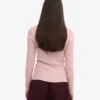 Camiseta de manga larga de punto acanalado orgánica para mujer - Rosa descolorido