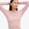 Camiseta de manga larga de punto acanalado orgánica para mujer - Rosa descolorido