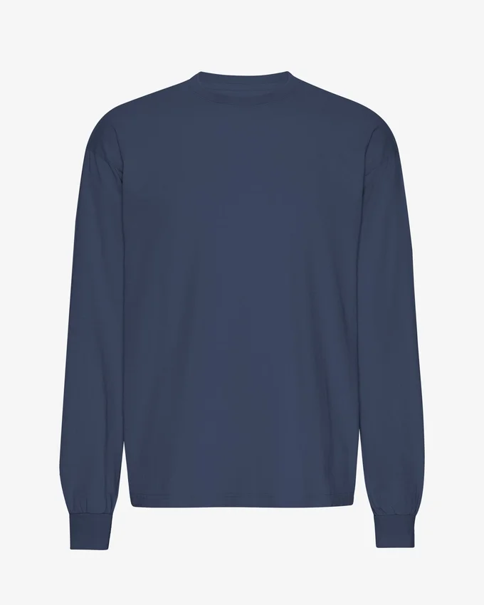 Camiseta de manga larga orgánica de corte holgado - Azul petróleo