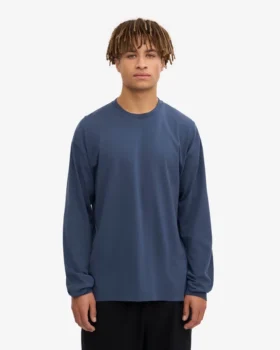 Camiseta de manga larga orgánica de corte holgado – Azul petróleo