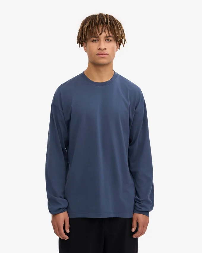 Camiseta de manga larga orgánica de corte holgado - Azul petróleo