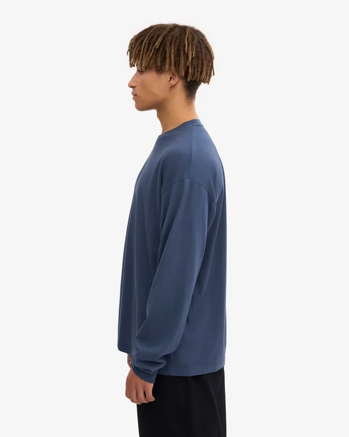 Camiseta de manga larga orgánica de corte holgado - Azul petróleo
