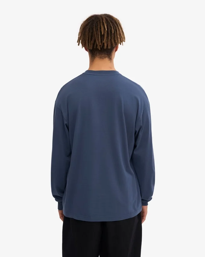 Camiseta de manga larga orgánica de corte holgado - Azul petróleo