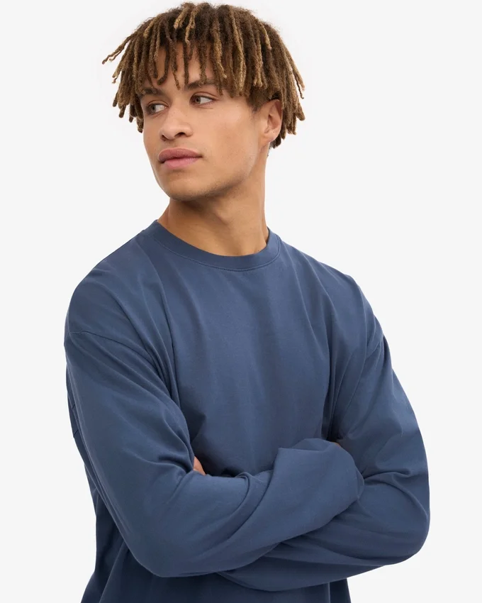 Camiseta de manga larga orgánica de corte holgado - Azul petróleo