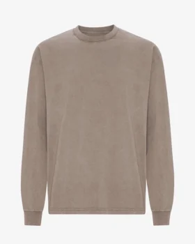 Camiseta de manga larga orgánica de corte oversize - Caqui descolorido