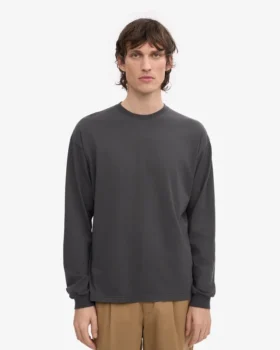 Camiseta de manga larga orgánica de corte oversize – Gris lava