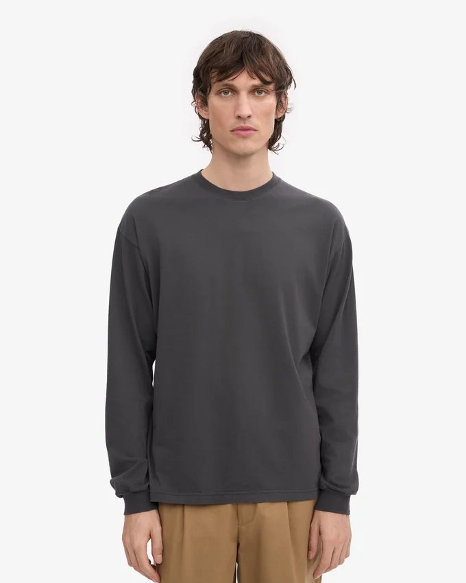 Camiseta de manga larga orgánica de corte oversize - Gris lava