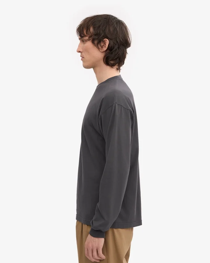 Camiseta de manga larga orgánica de corte oversize - Gris lava