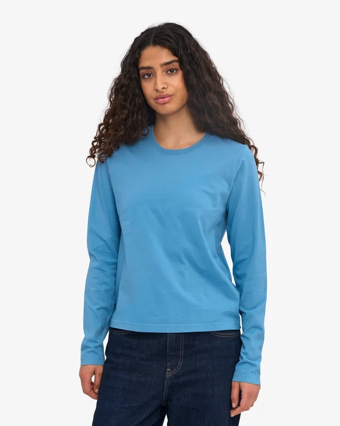 Camiseta de manga larga orgánica para mujer - Azul mar