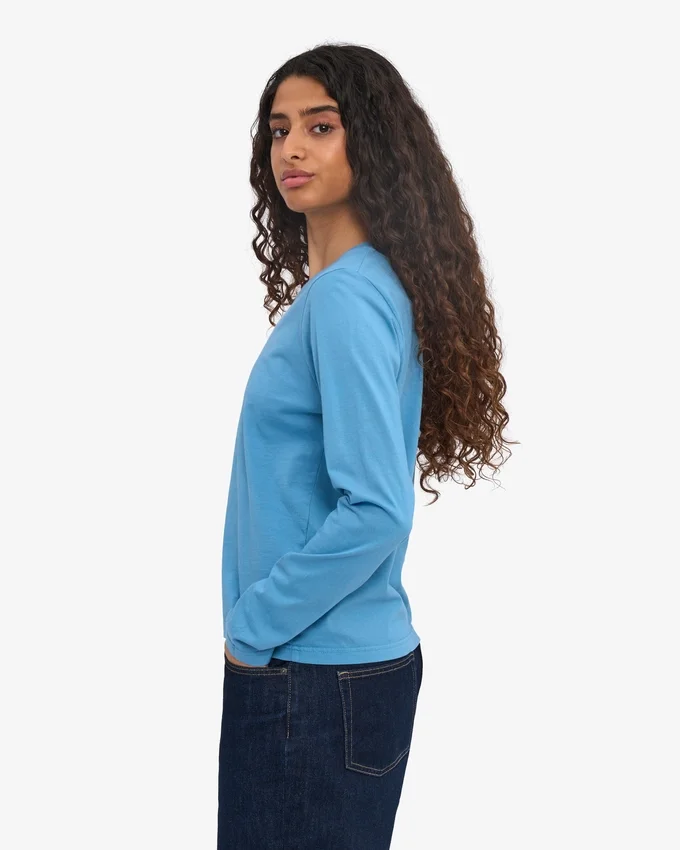 Camiseta de manga larga orgánica para mujer - Azul mar