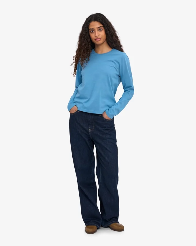 Camiseta de manga larga orgánica para mujer - Azul mar