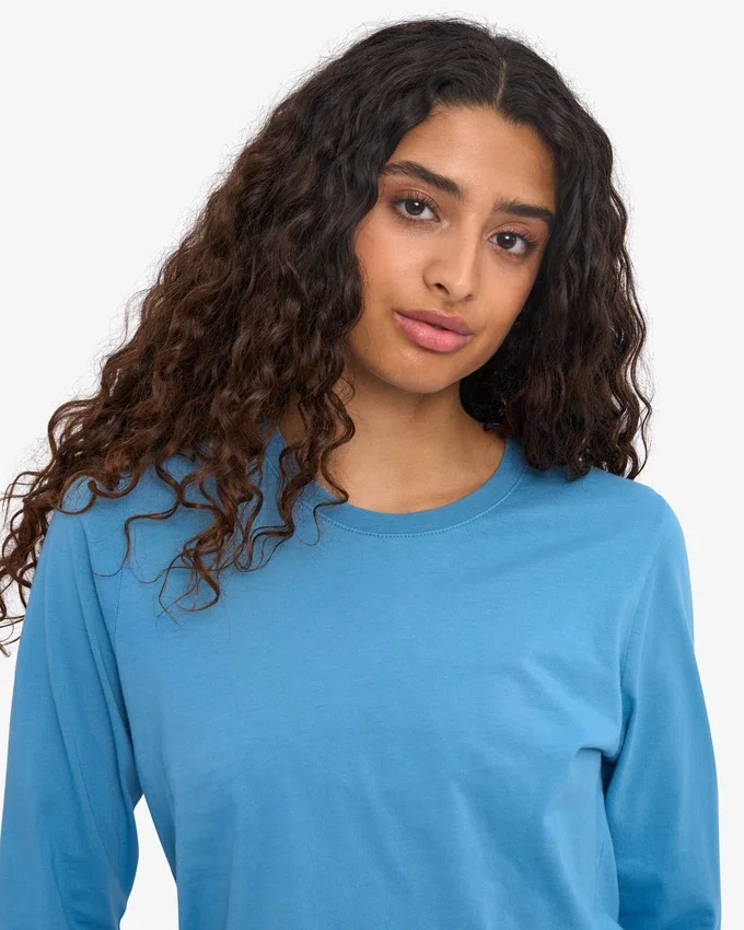Camiseta de manga larga orgánica para mujer - Azul mar