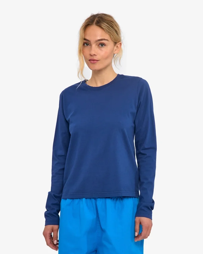Camiseta de manga larga orgánica para mujer - Azul marino