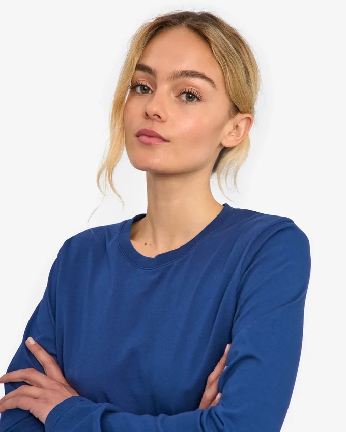 Camiseta de manga larga orgánica para mujer - Azul marino