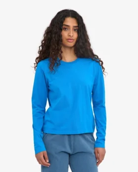 Camiseta de manga larga orgánica para mujer – Azul Pacífico