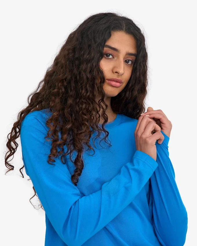 Camiseta de manga larga orgánica para mujer - Azul Pacífico