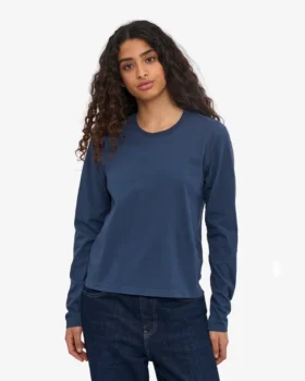 Camiseta de manga larga orgánica para mujer – Azul petróleo