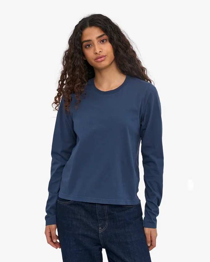 Camiseta de manga larga orgánica para mujer - Azul petróleo