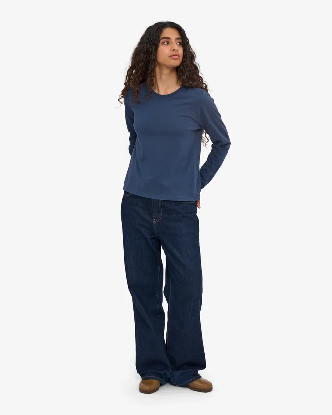 Camiseta de manga larga orgánica para mujer - Azul petróleo