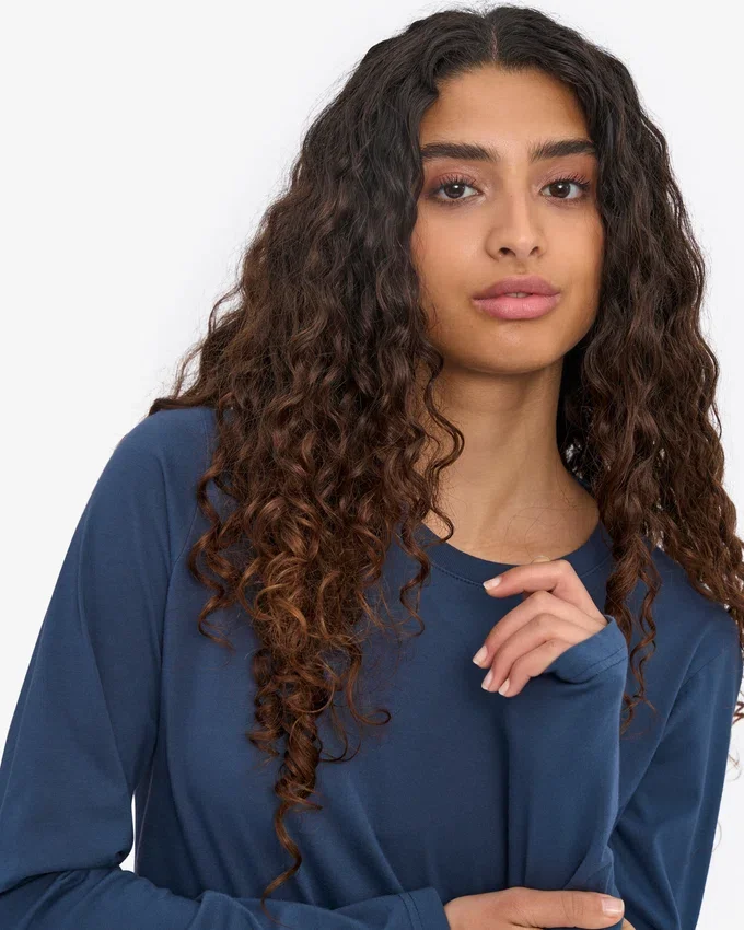 Camiseta de manga larga orgánica para mujer - Azul petróleo