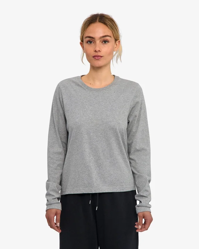 Camiseta de manga larga orgánica para mujer - Gris jaspeado