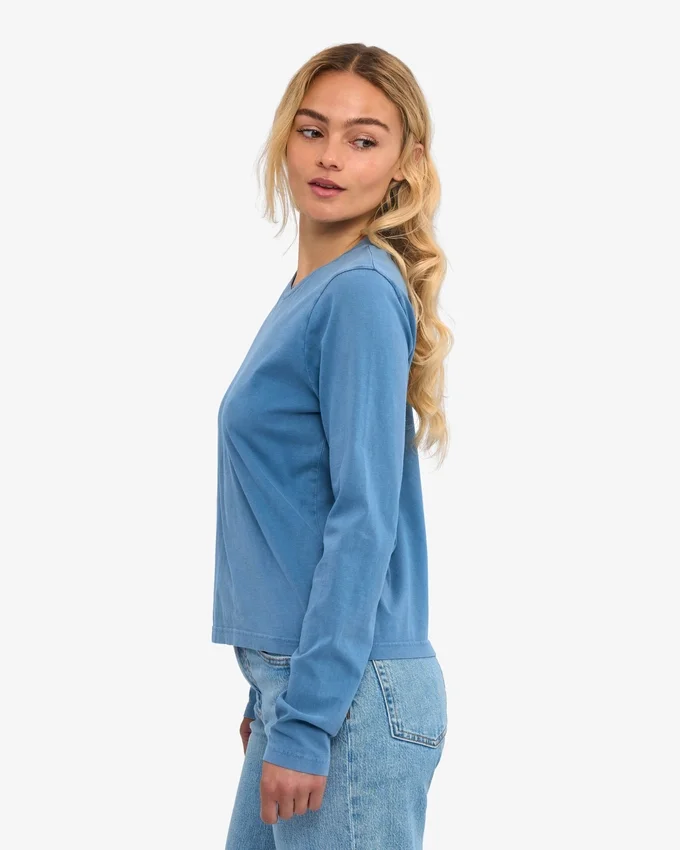 Camiseta de manga larga orgánica para mujer - Índigo descolorido