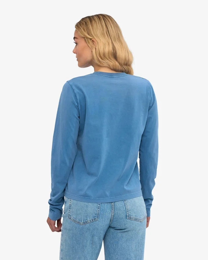 Camiseta de manga larga orgánica para mujer - Índigo descolorido