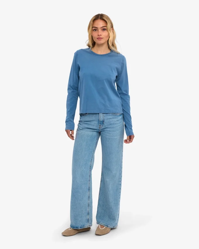 Camiseta de manga larga orgánica para mujer - Índigo descolorido