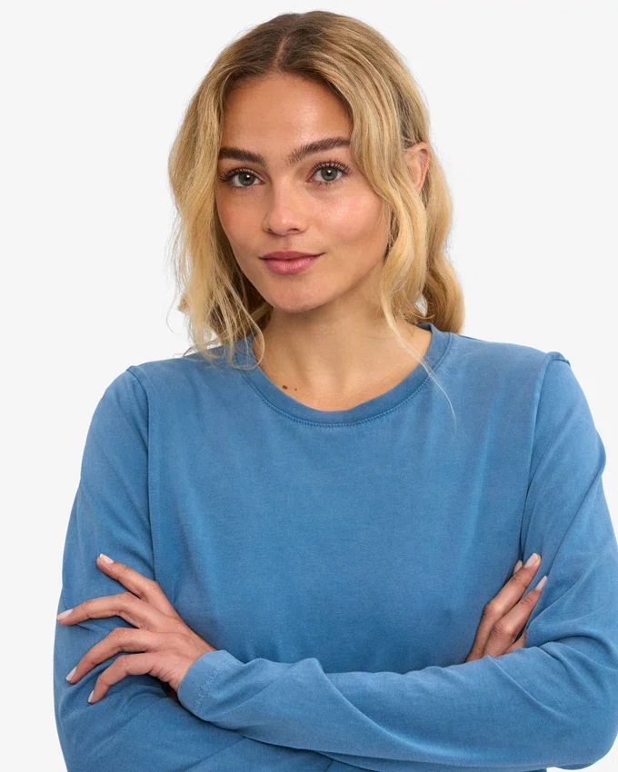 Camiseta de manga larga orgánica para mujer - Índigo descolorido