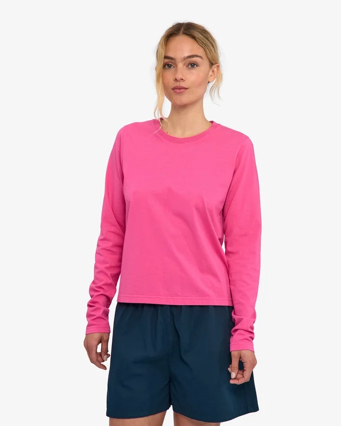 Camiseta de manga larga orgánica para mujer - Rosa chicle