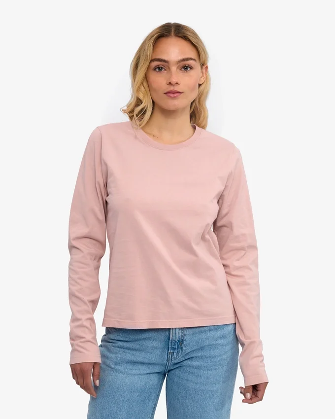 Camiseta de manga larga orgánica para mujer - Rosa descolorido