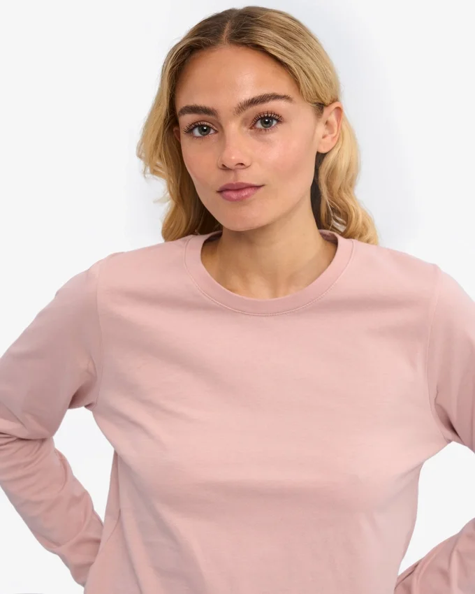 Camiseta de manga larga orgánica para mujer - Rosa descolorido
