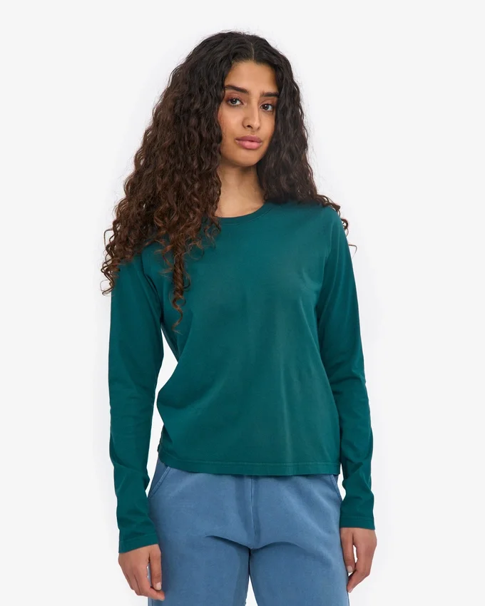 Camiseta de manga larga orgánica para mujer - Verde océano
