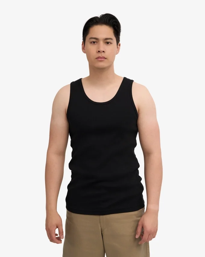 Camiseta de tirantes de canalé orgánica - Negro intenso