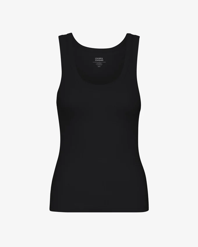 Camiseta de tirantes de canalé orgánica para mujer - Negro intenso