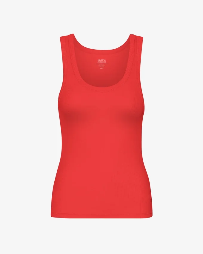 Camiseta de tirantes de canalé orgánica para mujer - Rojo mandarina
